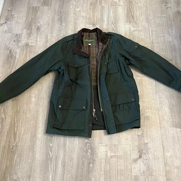 Eddie Bauer Waxed Cotton The Eddie Field Barn Coat Jacket in Army Green Men's XL - Picture 8 of 16